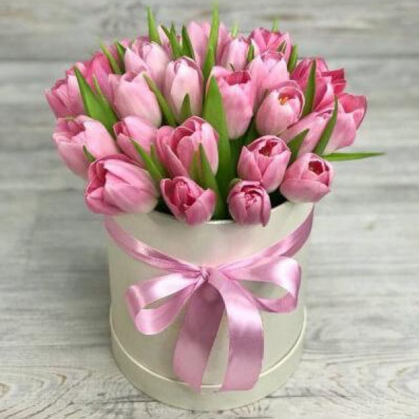 Цветы в коробке «25 тюльпанов»